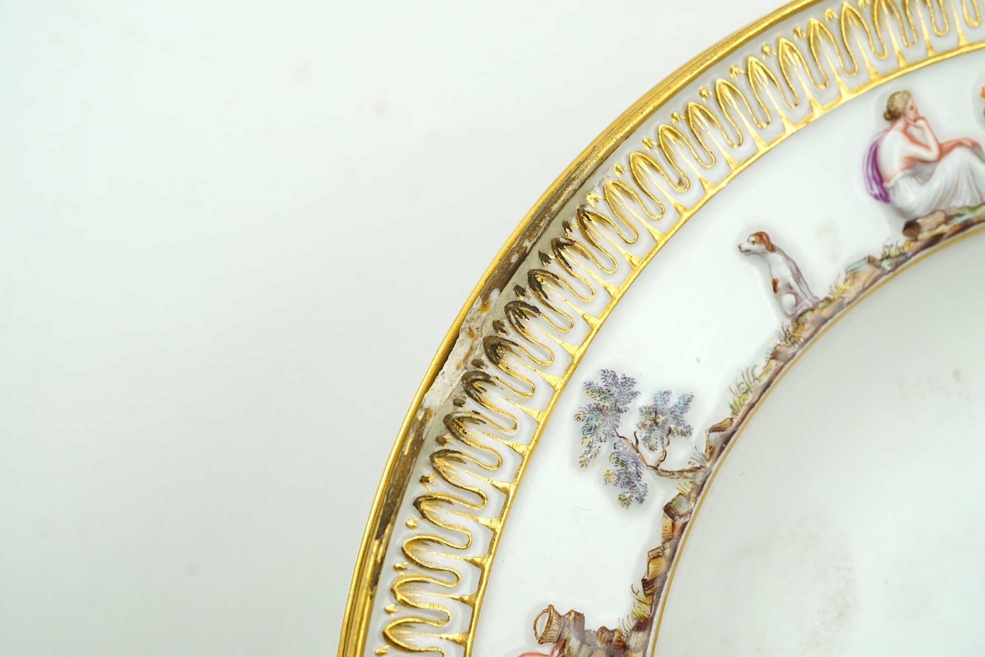 A set of six Meissen plates, decorated in the Capodimonte style, late 19th century
